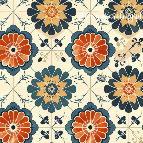 TKANINA WODOODPORNA OXFORD Wzory orientalne, Słoneczne retro na jasnym tle