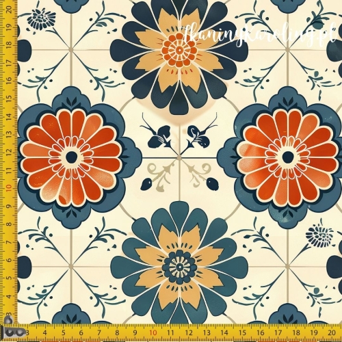 TKANINA WODOODPORNA OXFORD Wzory orientalne, Słoneczne retro na jasnym tle