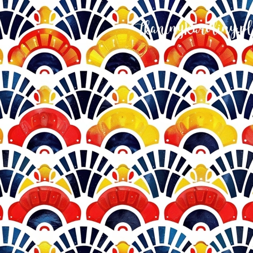 TKANINA WODOODPORNA OXFORD Wzory orientalne, Wachlarze w pomarańczu z granatem