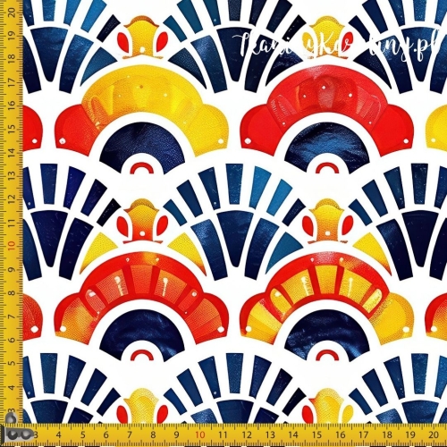 TKANINA WODOODPORNA OXFORD Wzory orientalne, Wachlarze w pomarańczu z granatem