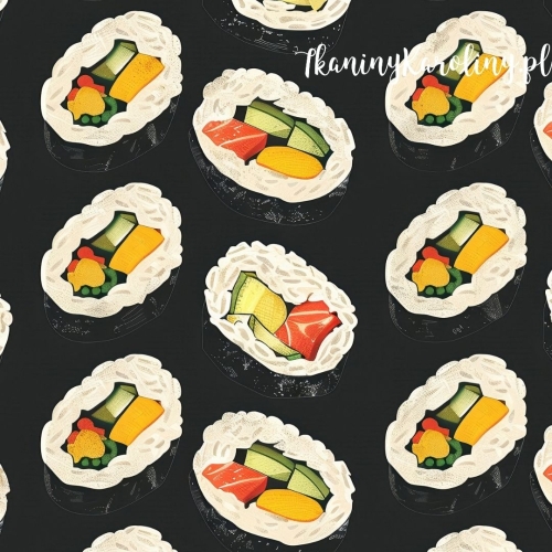 WELUR TAPICERSKI Wzory orientalne, Sushi na ciemnym tle