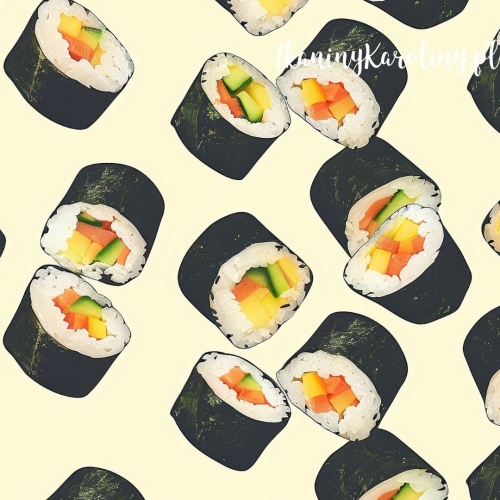 SOFTSHELL WODOODPORNY Wzory orientalne, Sushi na jasnym tle