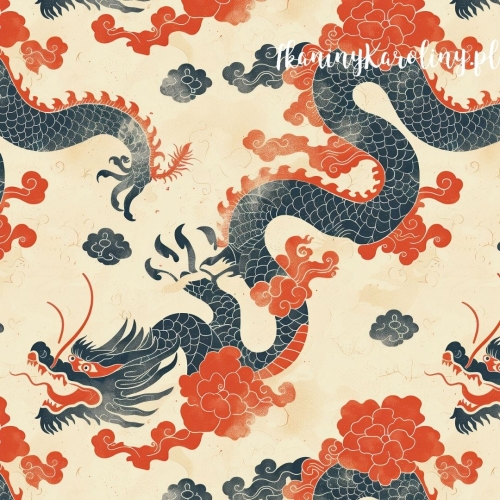 WELUR TAPICERSKI Wzory orientalne - Chiński smok w chmurach