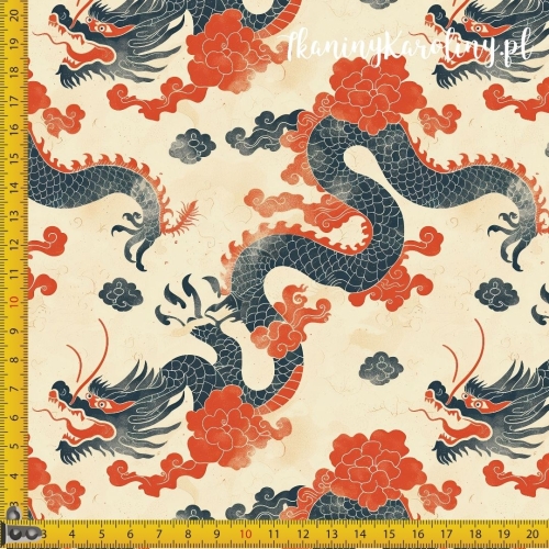 TKANINA WODOODPORNA OXFORD Wzory orientalne - Chiński smok w chmurach