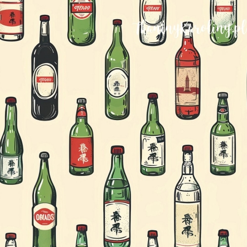 TKANINA WODOODPORNA OXFORD Wzory orientalne, Butelki kolorowe na beżu [6-8]