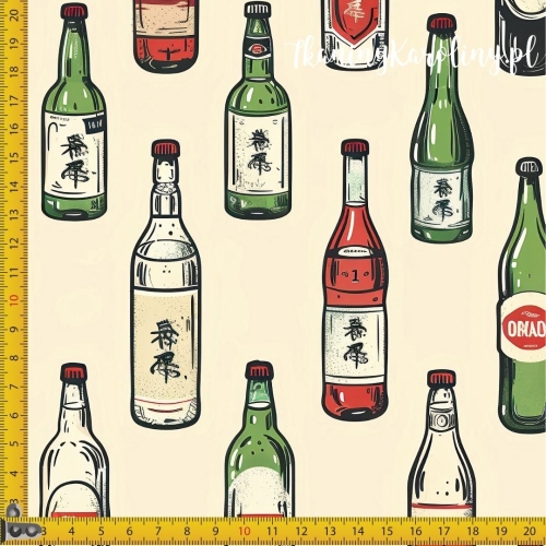 TKANINA WODOODPORNA OXFORD Wzory orientalne, Butelki kolorowe na beżu
