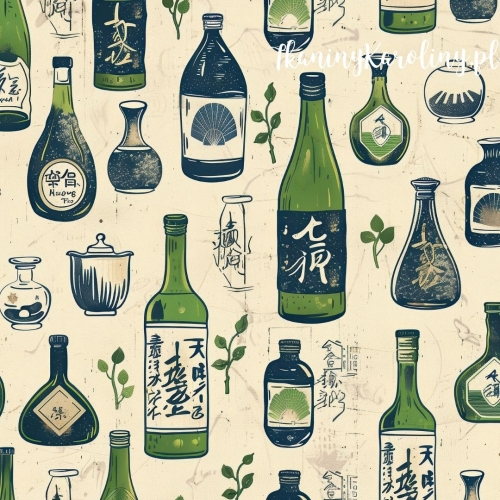 TKANINA WODOODPORNA OXFORD Wzory orientalne, Butelki jednokolorowe na beżu