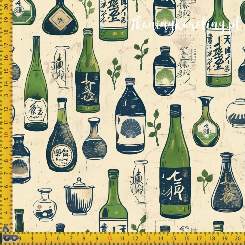 TKANINA WODOODPORNA OXFORD Wzory orientalne, Butelki jednokolorowe na beżu
