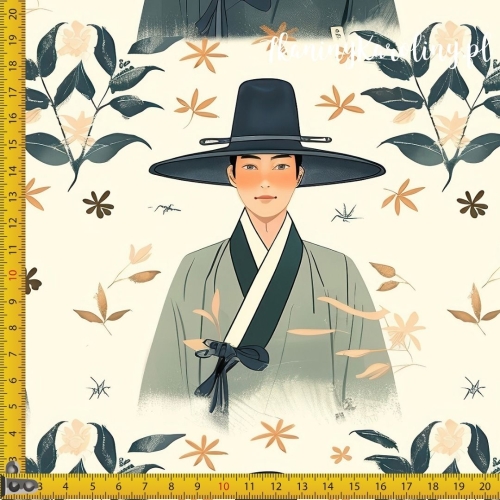 WELUR TAPICERSKI Wzory orientalne, Mężczyźni w koreańskich kapeluszach "gat"