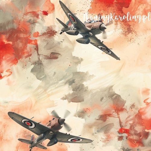 WELUR TAPICERSKI Wojskowy - samoloty na obrazie olejnym