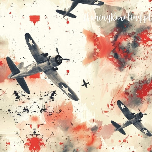 WELUR TAPICERSKI Wojskowy - samoloty na obrazie olejnym w to warzystwie czarnych rozprysków