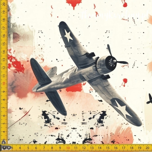 WELUR TAPICERSKI Wojskowy - samoloty na obrazie olejnym w to warzystwie czarnych rozprysków