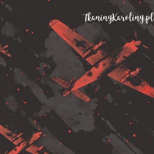 WELUR TAPICERSKI Wojskowy - czerwone samoloty na nocnym niebie