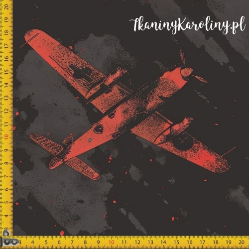 WELUR TAPICERSKI Wojskowy - czerwone samoloty na nocnym niebie