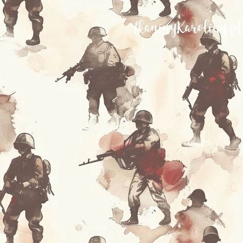 WELUR TAPICERSKI Wojskowy - żołnierze z karabinami, akwarela (sepia)