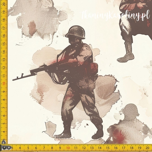 WELUR TAPICERSKI Wojskowy - żołnierze z karabinami, akwarela (sepia)