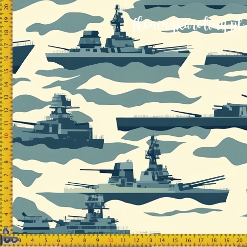 WELUR TAPICERSKI Wojskowy - sylwetki statków szarozielone na jasnym tle