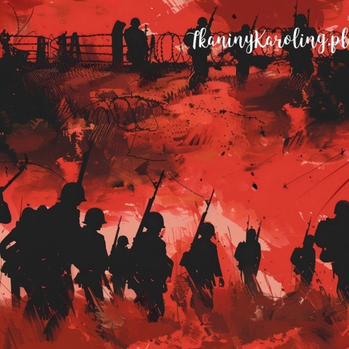 WELUR TAPICERSKI Wojskowy - żołnierze na polu walki na czerwonym tle [6-8]