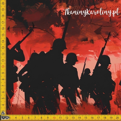 WELUR TAPICERSKI Wojskowy - żołnierze na polu walki na czerwonym tle [6-8]