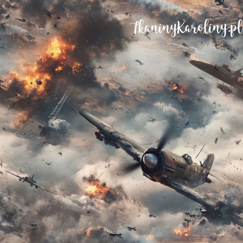 WELUR TAPICERSKI Wojskowy - samoloty w ogniu walki na tle szarych chmur