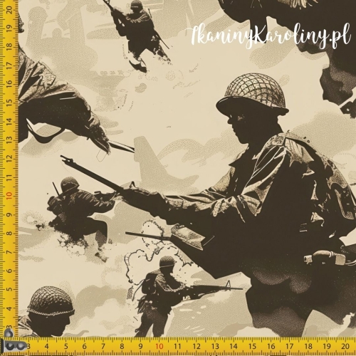 WELUR TAPICERSKI Wojskowy - żołnierze i samoloty na beżowym tle