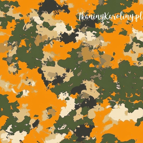 WELUR TAPICERSKI Wojskowy - Moro Pustynne, Pomarańcz i Zieleń [6-8]