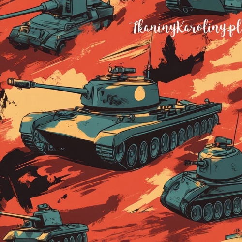 WELUR TAPICERSKI Wojskowy, Czołgi w intensywnej czerwieni/pomarańczu [6-8]