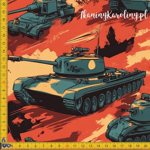 WELUR TAPICERSKI Wojskowy, Czołgi w intensywnej czerwieni/pomarańczu [6-8]