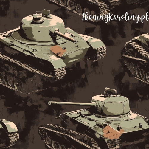 SOFTSHELL WODOODPORNY Wojskowy, Zielone czołgi na ciemnym tle