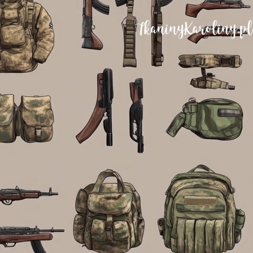 WELUR TAPICERSKI Wojskowy - ekwipunek na ciemnym beżu