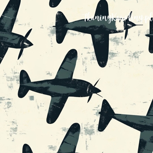 WELUR TAPICERSKI Wojskowy - ciemnoszare samoloty na jasnym beżu
