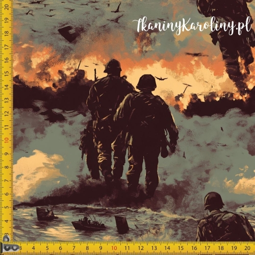 TKANINA WODOODPORNA OXFORD Wojskowy - żołnierze na obrazie olejnym, okręty