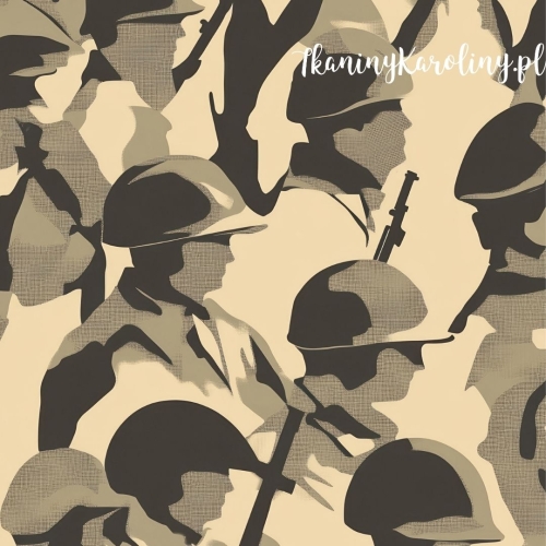 SOFTSHELL WODOODPORNY Wojskowy - żołnierze bez twarzy w chełmach w beżu