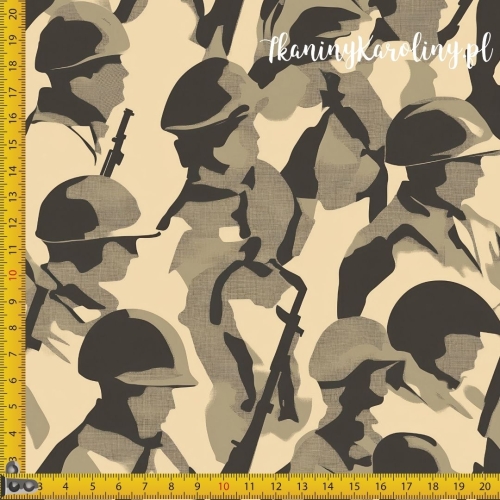 SOFTSHELL WODOODPORNY Wojskowy - żołnierze bez twarzy w chełmach w beżu