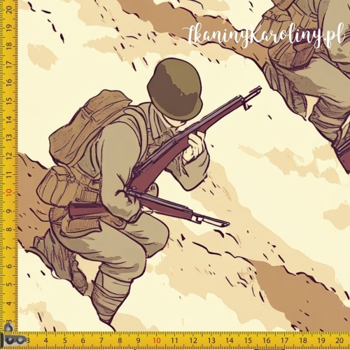WELUR TAPICERSKI Wojskowy - żołnierze z karabinami siedzący na pustyni