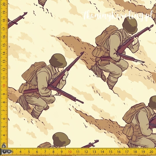 TKANINA WODOODPORNA OXFORD Wojskowy - żołnierze z karabinami siedzący na pustyni