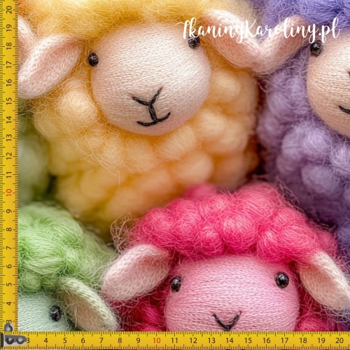 WELUR TAPICERSKI Włóczkowe owieczki - ekipa zielonej owcy z pomarańczową grzywką