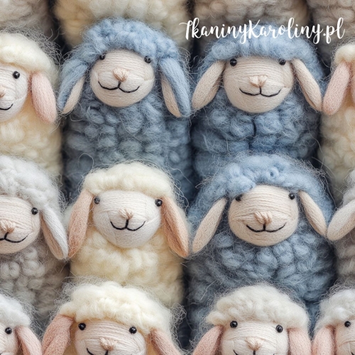 WELUR TAPICERSKI Włóczkowe owieczki (uśmiechnięte) - szare, kremowe i beżowe