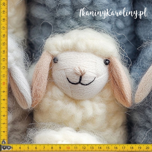 WELUR TAPICERSKI Włóczkowe owieczki (uśmiechnięte) - szare, kremowe i beżowe