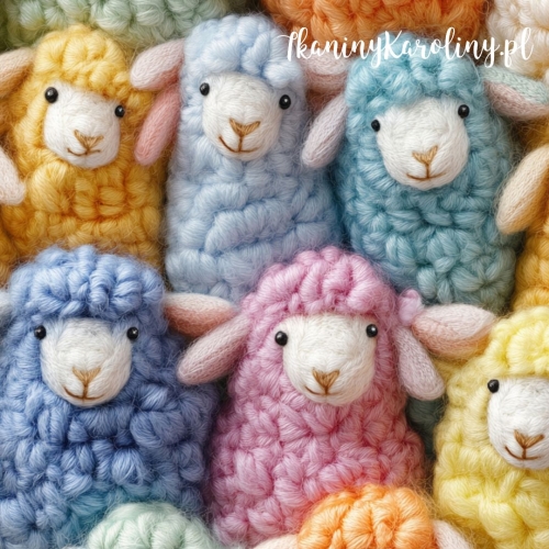 WELUR TAPICERSKI Włóczkowe owieczki - kolorowe z sercem na nosie