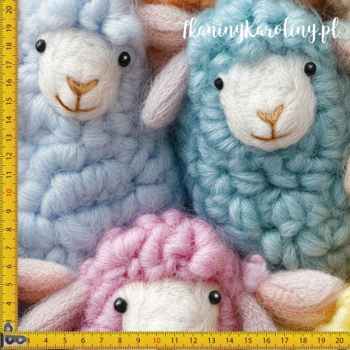 WELUR TAPICERSKI Włóczkowe owieczki - kolorowe z sercem na nosie