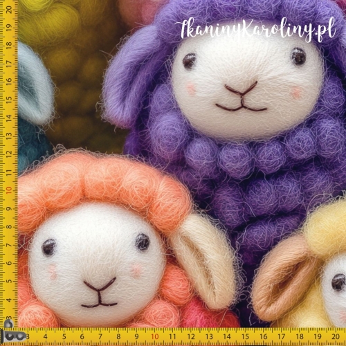 WELUR TAPICERSKI Włóczkowe owieczki - intensywnie kolorowe, uśmiechnięte z rumieńcami