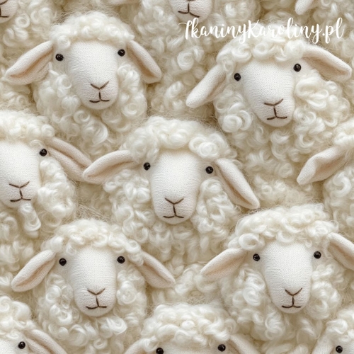 WELUR TAPICERSKI Włóczkowe owieczki - oczy otwarte, blady nos na beżu