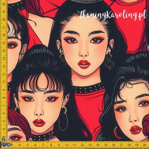 TKANINA WODOODPORNA OXFORD K-POP Dziewczyny w pomarańczowych bluzkach