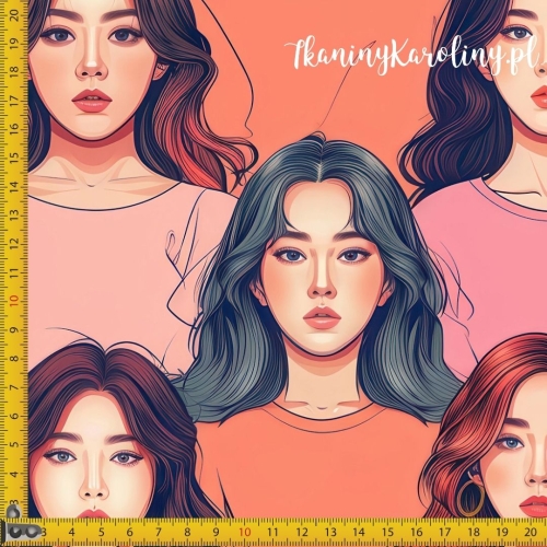 TKANINA WODOODPORNA OXFORD K-POP Dziewczyny w różowych i pomarańczowych bluzkach