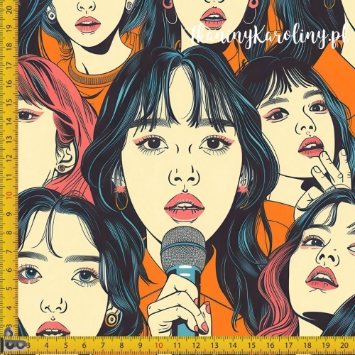 WELUR TAPICERSKI K-POP Dziewczyny z mikrofonami na pomarańczu