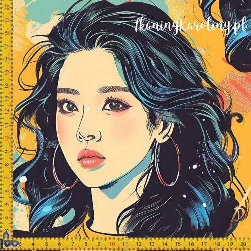 WELUR TAPICERSKI K-POP Dziewczyny w turkusowo-miętowych i musztardowych plamach