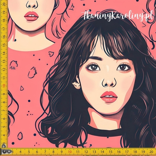 WELUR TAPICERSKI K-POP Dziewczyny twarze na koralowym tle