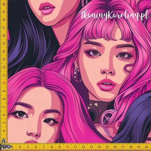 WELUR TAPICERSKI K-POP Dziewczyny - różowe i fioletowe włosy, w tłumie