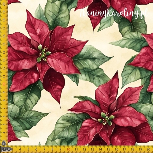 WELUR TAPICERSKI Wzory świąteczne - Gwiazda Betlejemska na jasnym, beżowym tle